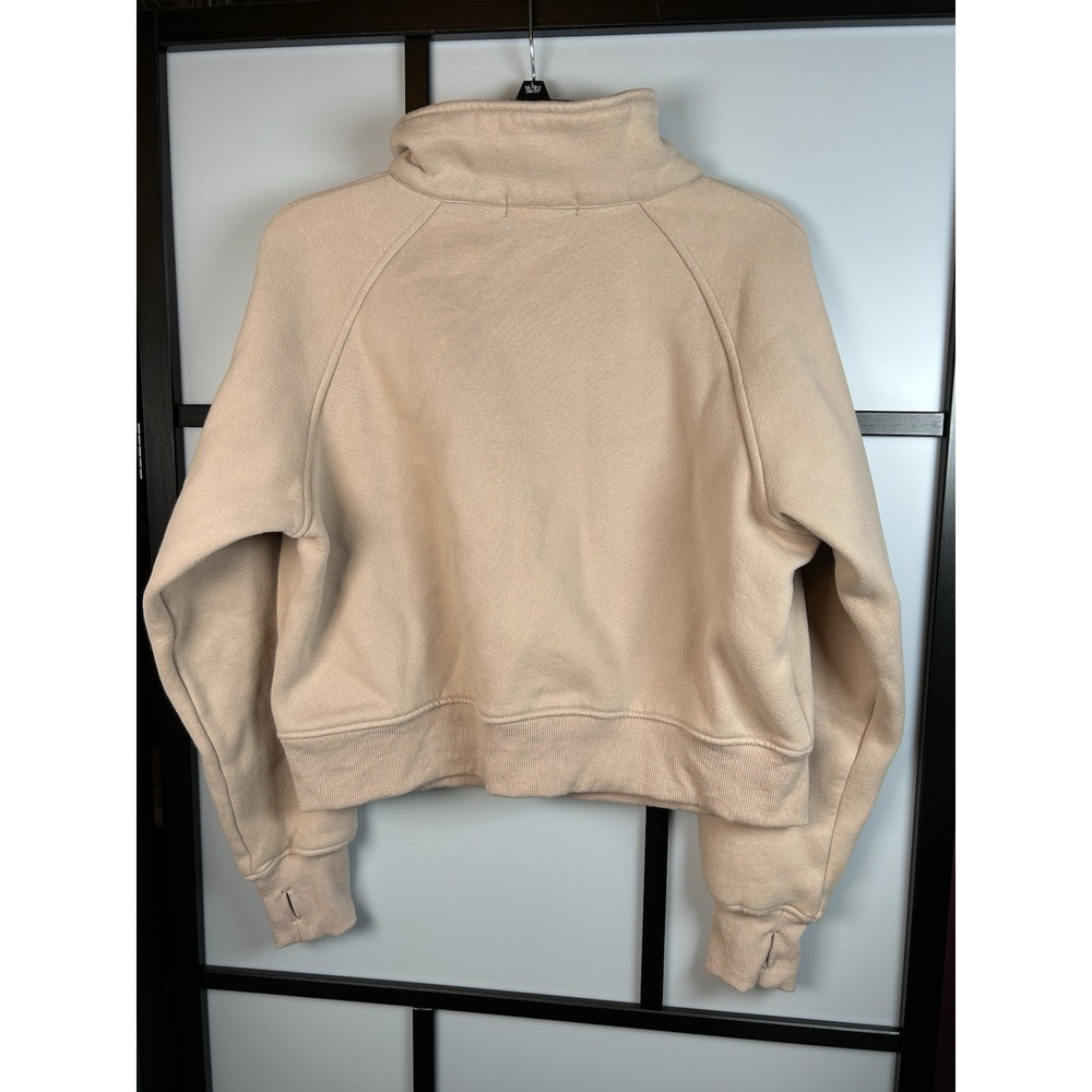 AUTOMET Women's Half Zip Cropped Sweatshirt Fleece Pullover Beige Small - Picture 2 of 10